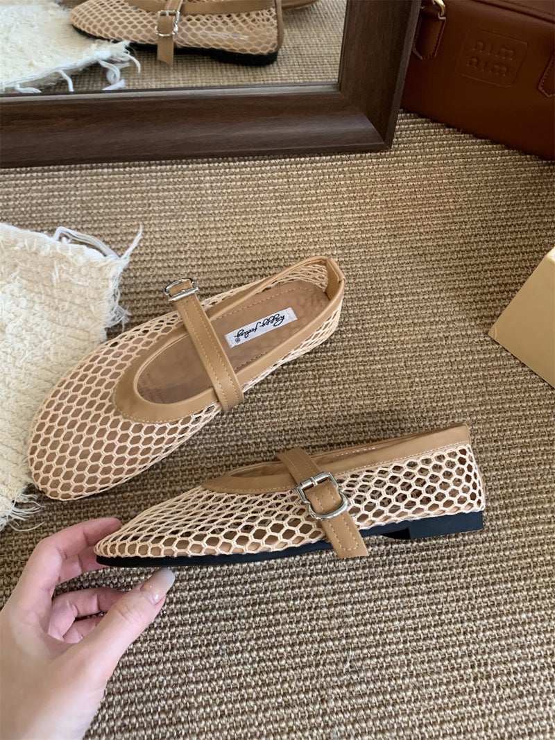 Flat French Mesh Breathable Mary Jane Shoes Women'S Shoes Retro Gentle Late Evening Shoes - Image 1